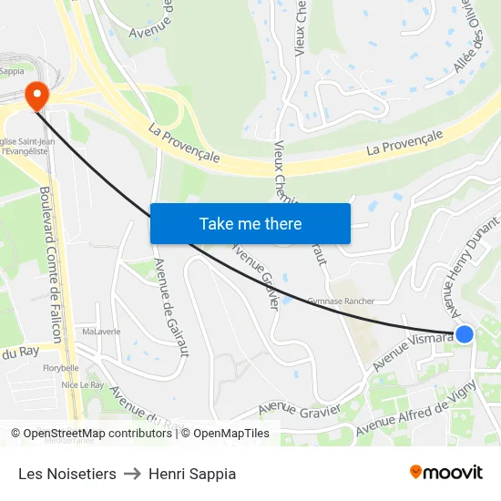 Les Noisetiers to Henri Sappia map