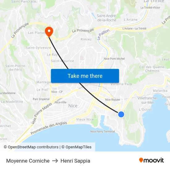 Moyenne Corniche to Henri Sappia map