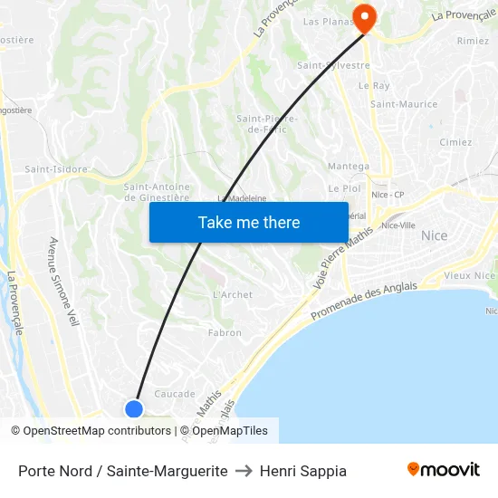 Porte Nord / Sainte-Marguerite to Henri Sappia map