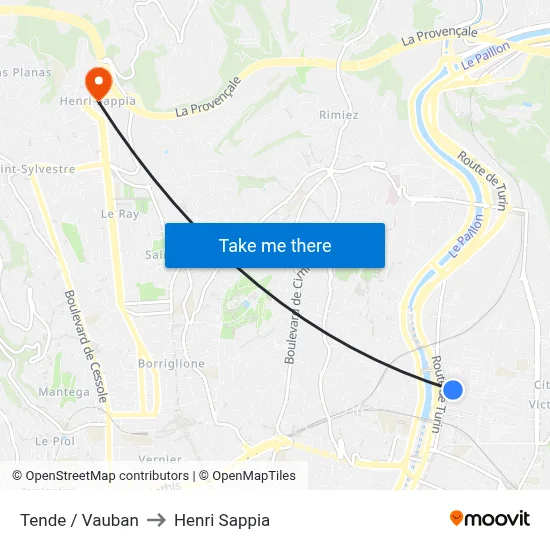 Tende / Vauban to Henri Sappia map