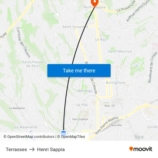 Terrasses to Henri Sappia map
