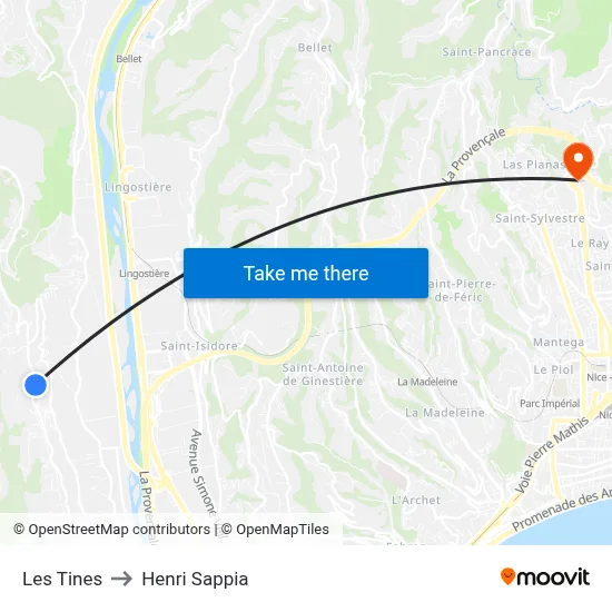 Les Tines to Henri Sappia map