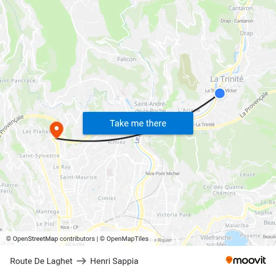 Route De Laghet to Henri Sappia map