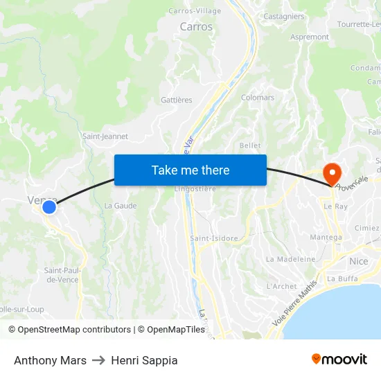 Anthony Mars to Henri Sappia map