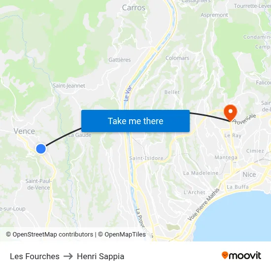 Les Fourches to Henri Sappia map