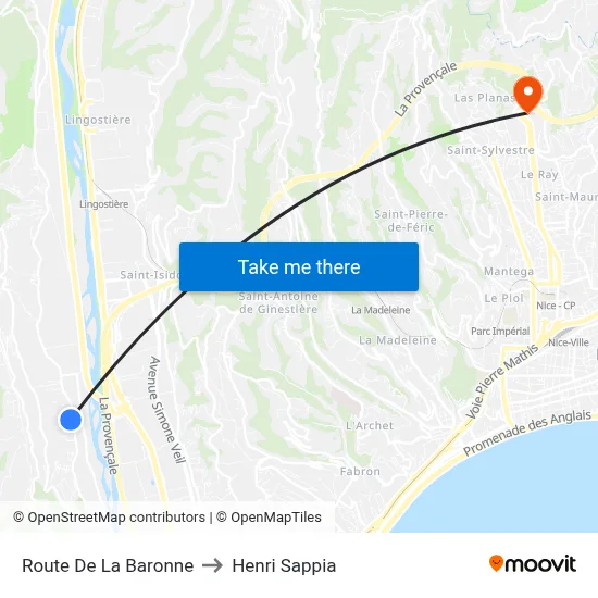 Route De La Baronne to Henri Sappia map