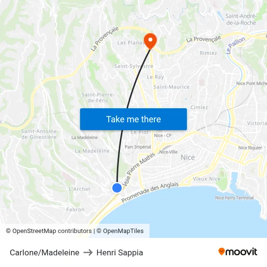 Carlone/Madeleine to Henri Sappia map