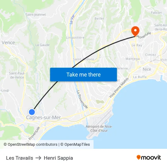 Les Travails to Henri Sappia map