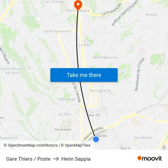 Gare Thiers / Poste to Henri Sappia map