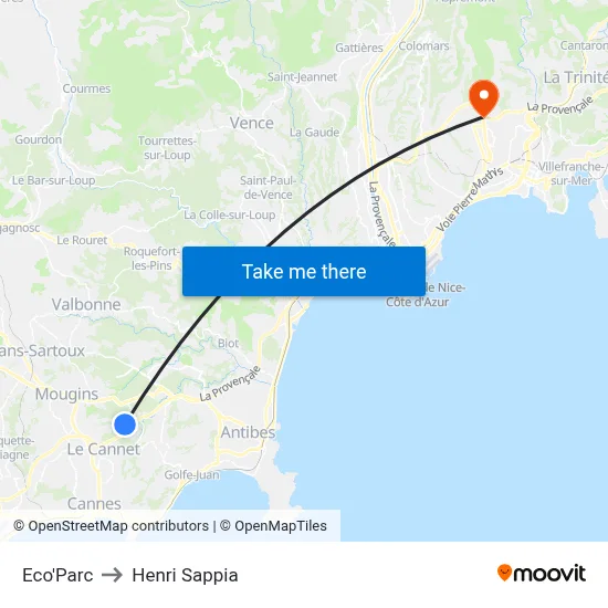 Eco'Parc to Henri Sappia map