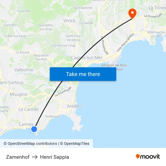 Zamenhof to Henri Sappia map