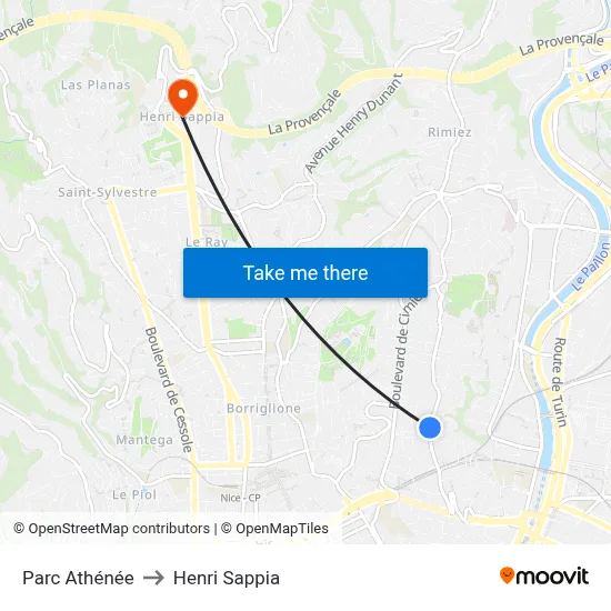 Parc Athénée to Henri Sappia map