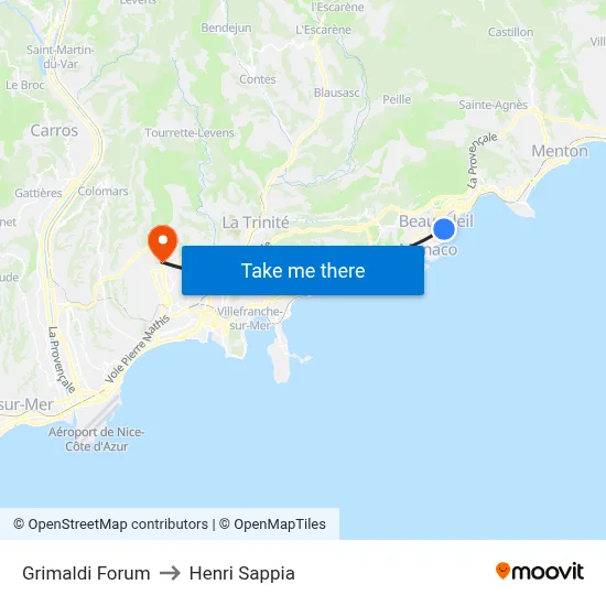 Grimaldi Forum to Henri Sappia map