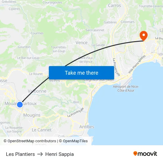 Les Plantiers to Henri Sappia map