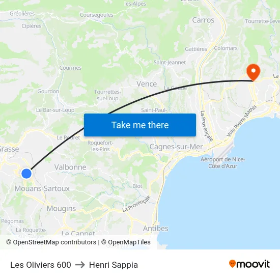 Les Oliviers 600 to Henri Sappia map