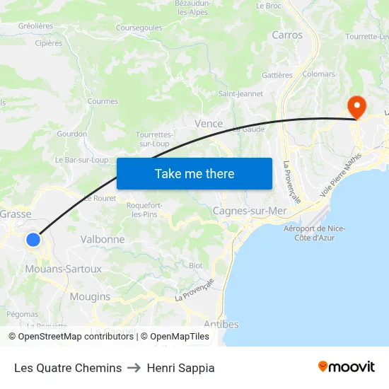 Les Quatre Chemins to Henri Sappia map