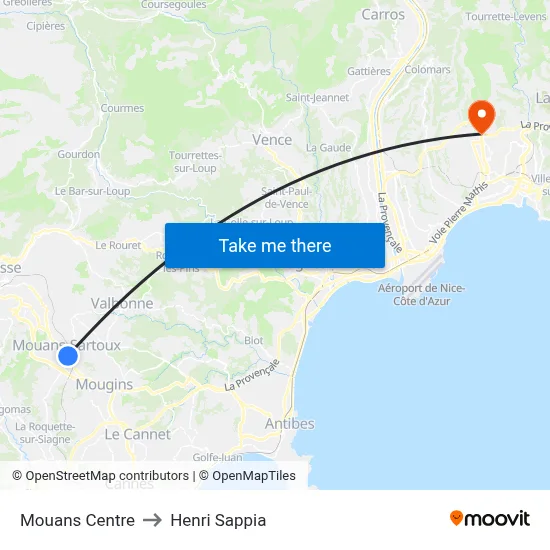 Mouans Centre to Henri Sappia map