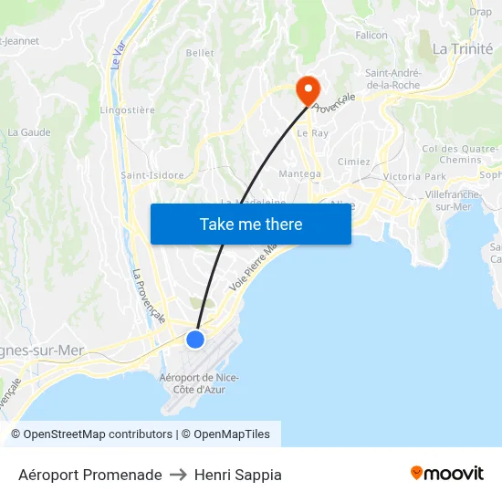 Aéroport Promenade to Henri Sappia map
