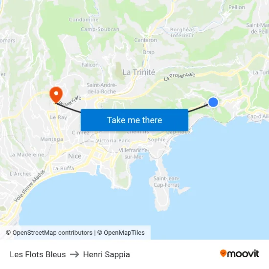 Les Flots Bleus to Henri Sappia map
