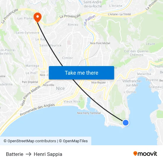 Batterie to Henri Sappia map