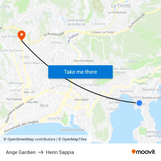 Ange Gardien to Henri Sappia map