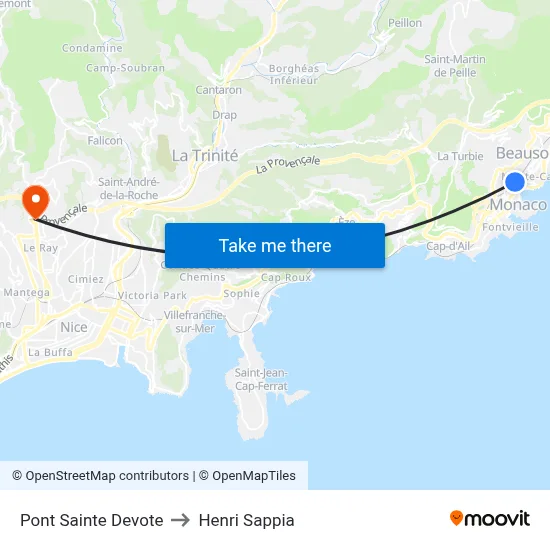 Pont Sainte-Devote to Henri Sappia map