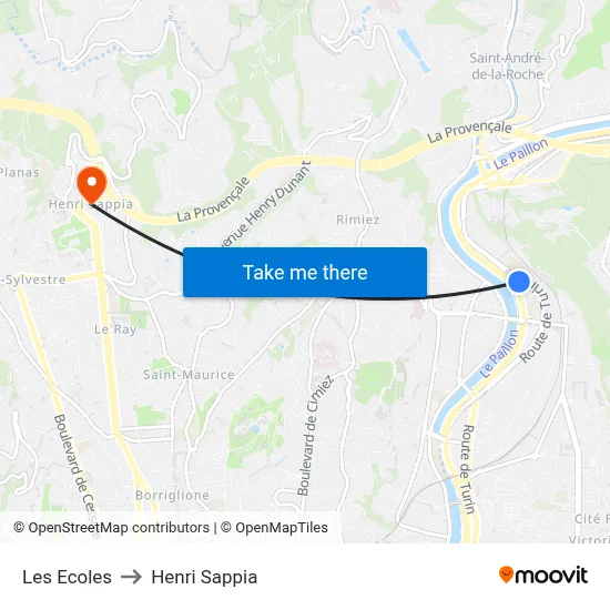 Les Écoles to Henri Sappia map