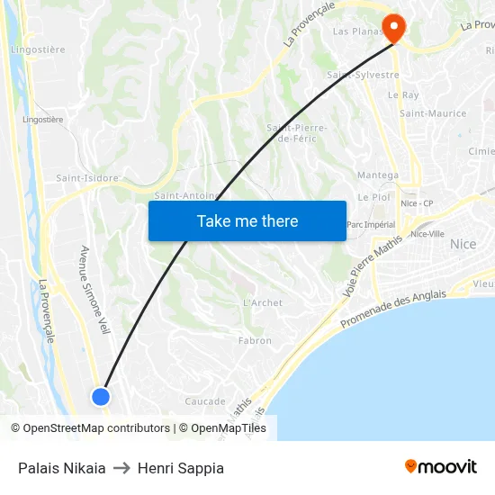 Palais Nikaia to Henri Sappia map