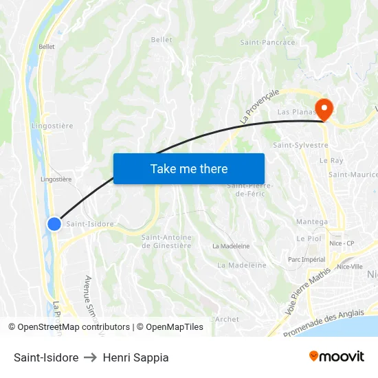 Saint-Isidore to Henri Sappia map