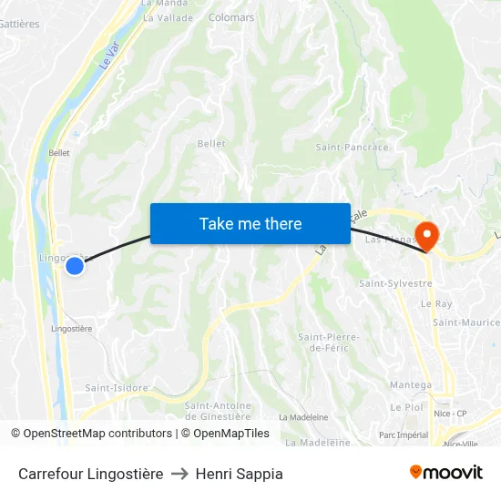 Carrefour Lingostière to Henri Sappia map