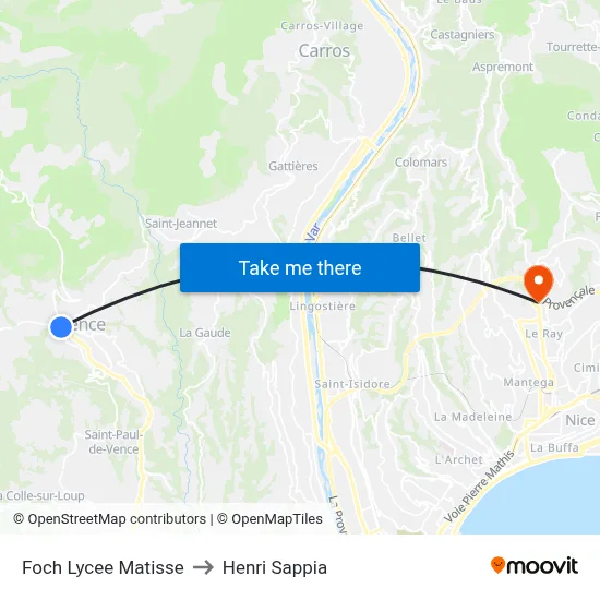 Foch Lycée Matisse to Henri Sappia map