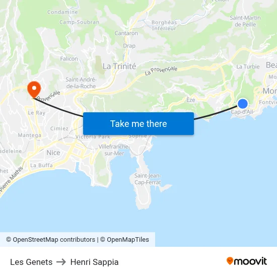 Les Genets to Henri Sappia map