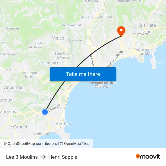 Les 3 Moulins to Henri Sappia map