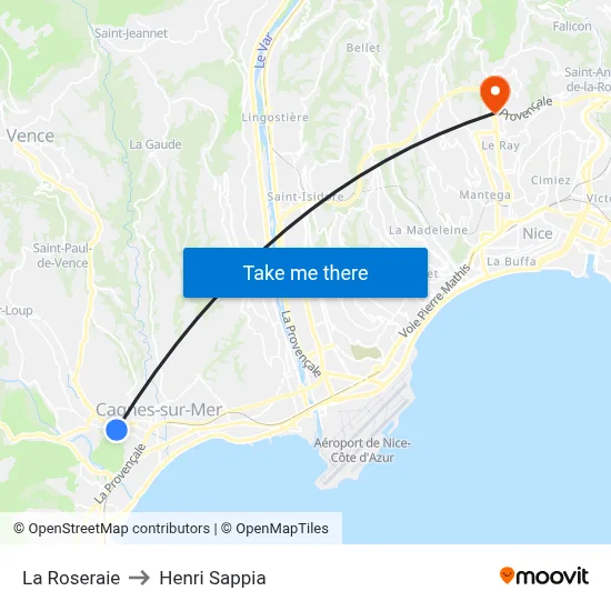 La Roseraie to Henri Sappia map