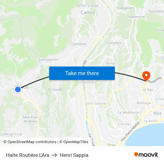 Halte Routière L'Ara to Henri Sappia map