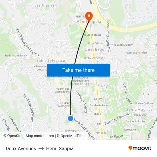 Deux Avenues to Henri Sappia map