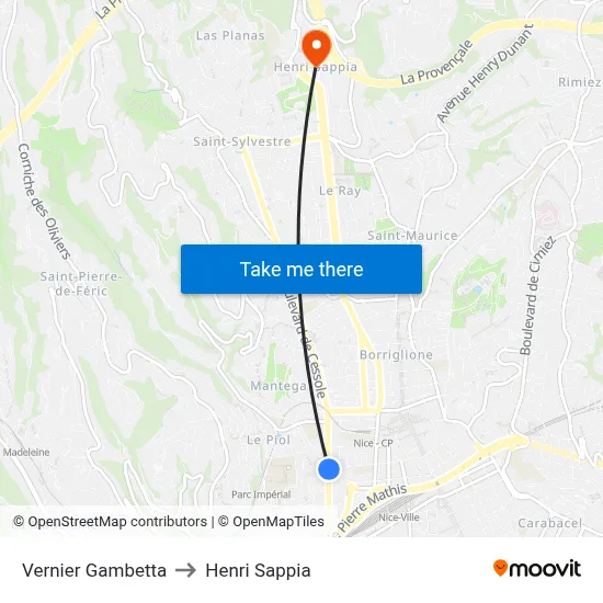 Vernier Gambetta to Henri Sappia map
