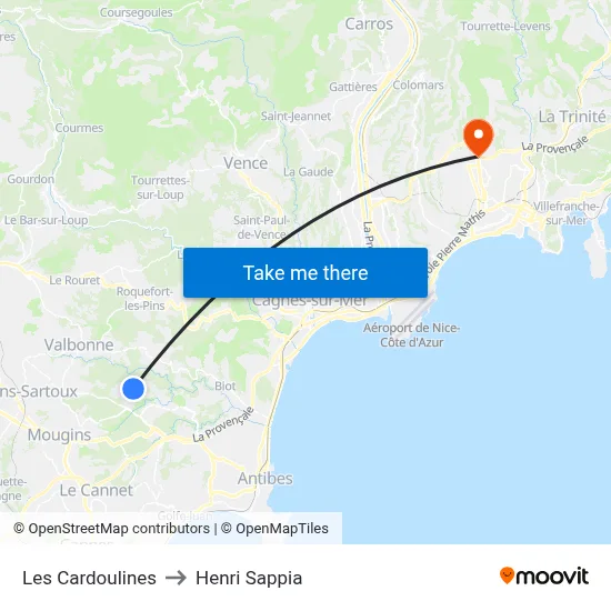 Les Cardoulines to Henri Sappia map