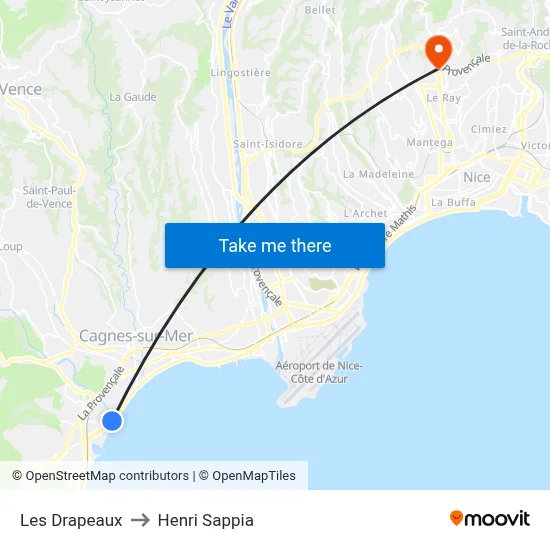 Les Drapeaux to Henri Sappia map