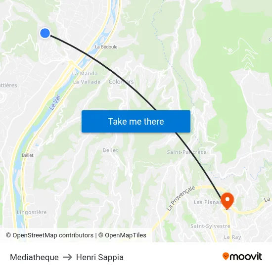 Mediatheque to Henri Sappia map