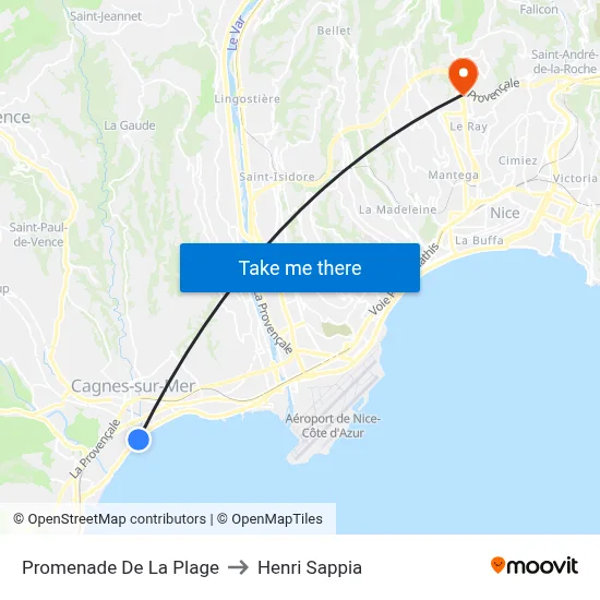Promenade De La Plage to Henri Sappia map