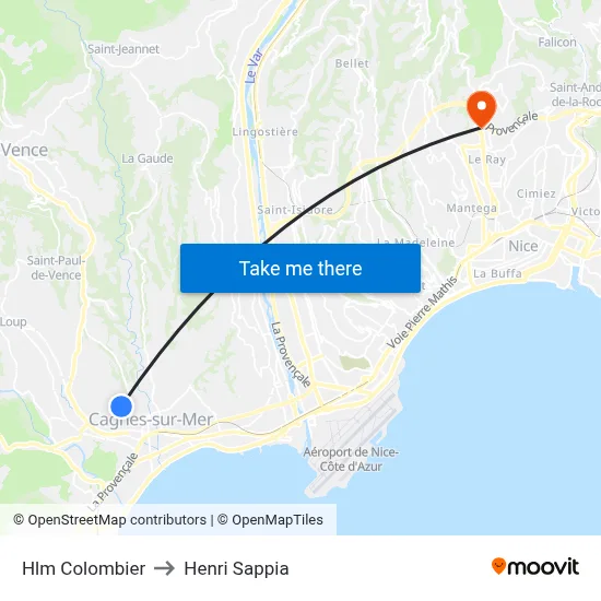 Hlm Colombier to Henri Sappia map