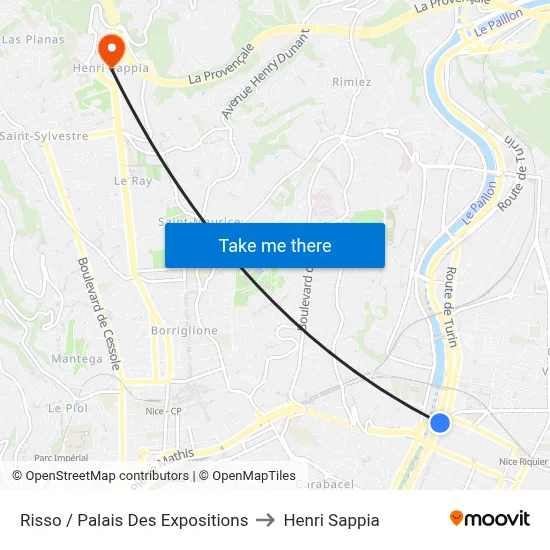 Risso / Palais Des Expositions to Henri Sappia map
