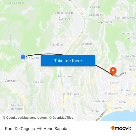 Pont De Cagnes to Henri Sappia map