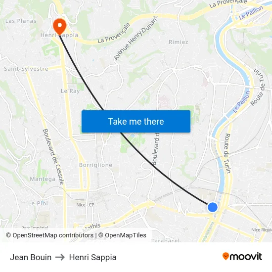 Jean Bouin to Henri Sappia map