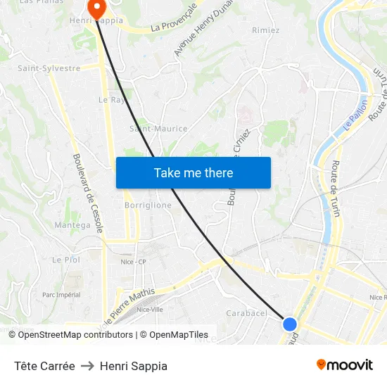Tête Carrée to Henri Sappia map