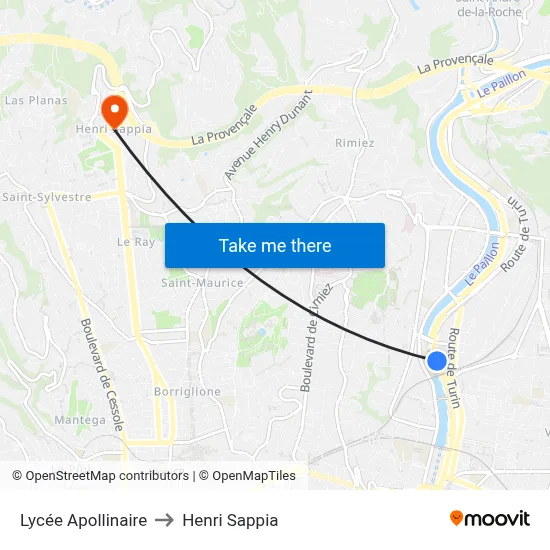 Lycée Apollinaire to Henri Sappia map