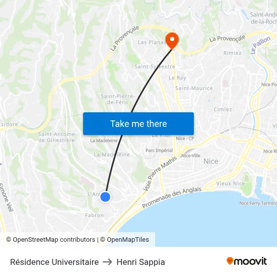 Résidence Universitaire to Henri Sappia map