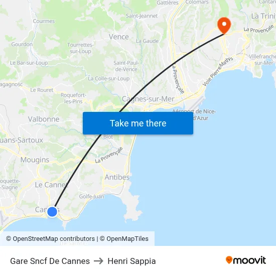 Gare Sncf De Cannes to Henri Sappia map