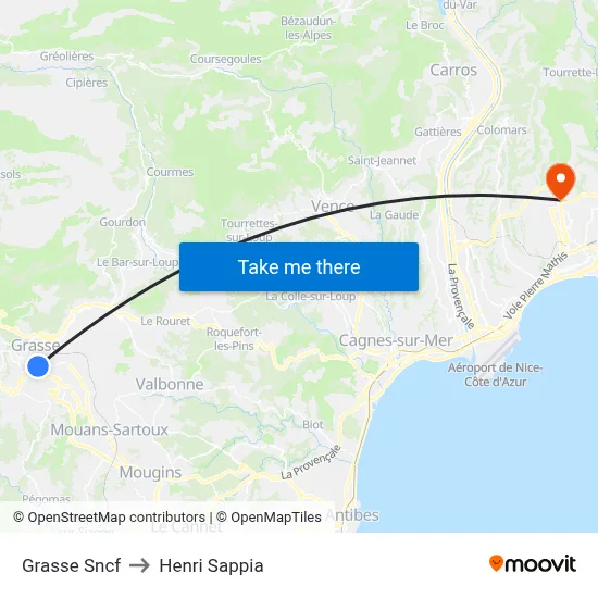 Grasse Sncf to Henri Sappia map